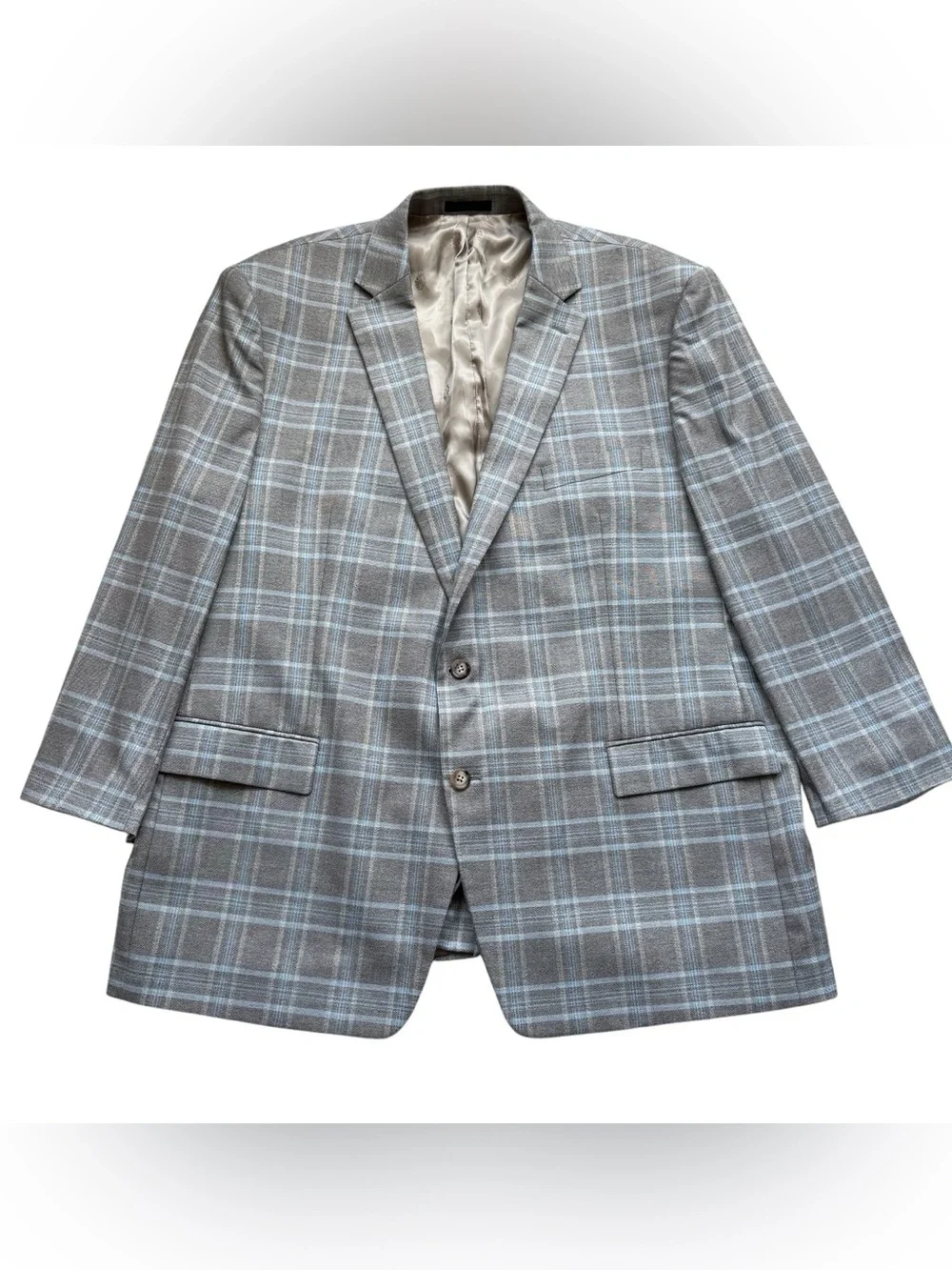 Lauren Ralph Lauren Gray Blue Windowpane Sport Coat Blazer 50L Modern Classic